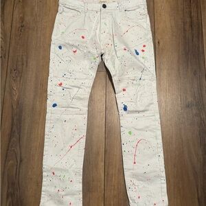 White Colored Paint Splattered Skinny Jeans